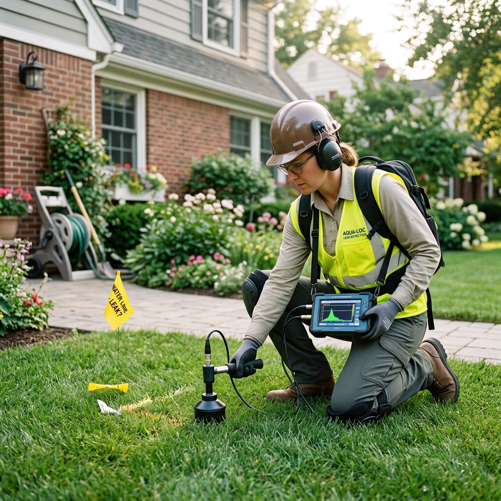 Plumbing technician utilizing digital moisture meter and non-invasive acoustic sensor in Gilroy